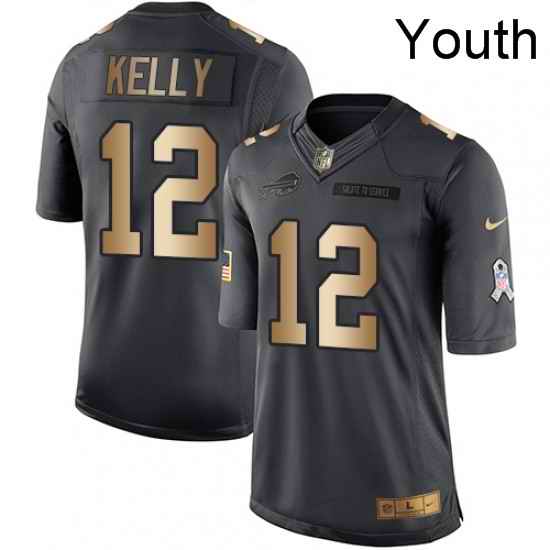 Youth Nike Buffalo Bills 12 Jim Kelly Limited BlackGold Salute to Service NFL Jersey